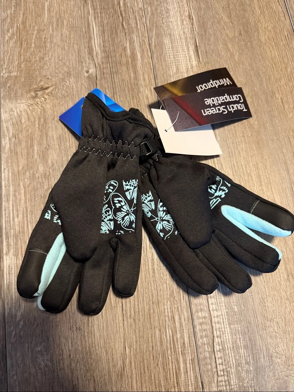 Huntworth Youth Black Mittens with Light Blue Accent